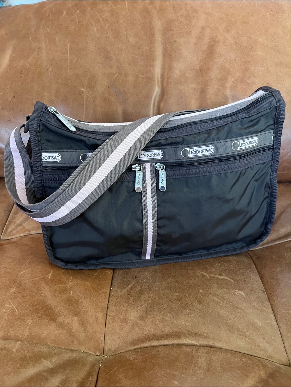 LeSportsac Deluxe Everyday Bag in Brown with Light Pink